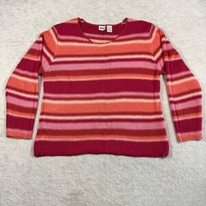 Cherokee Womens XL Striped Knit Sweater Red Pink Orange Scoop Neck Ramie Blend